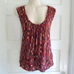 Kenneth Cole Reaction Red & Purple Multicolor Print Sleeveless Blouse L
